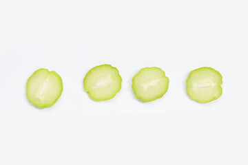Fresh chayote fruit on white background.