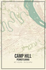 Retro US city map of Camp Hill, Pennsylvania. Vintage street map.