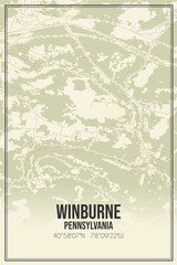 Retro US city map of Winburne, Pennsylvania. Vintage street map.