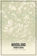 Retro US city map of Woodland, Pennsylvania. Vintage street map.