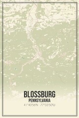 Retro US city map of Blossburg, Pennsylvania. Vintage street map.
