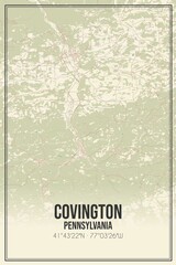 Retro US city map of Covington, Pennsylvania. Vintage street map.