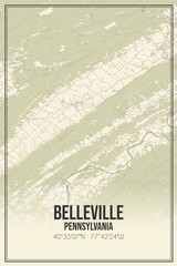 Retro US city map of Belleville, Pennsylvania. Vintage street map.