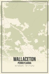 Retro US city map of Wallaceton, Pennsylvania. Vintage street map.