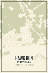 Retro US city map of Hawk Run, Pennsylvania. Vintage street map.