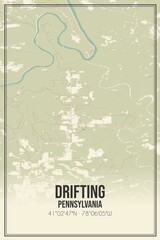 Retro US city map of Drifting, Pennsylvania. Vintage street map.