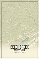 Retro US city map of Beech Creek, Pennsylvania. Vintage street map.