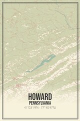 Retro US city map of Howard, Pennsylvania. Vintage street map.