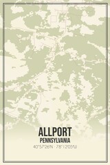 Retro US city map of Allport, Pennsylvania. Vintage street map.