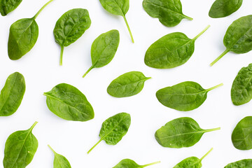 Spinach leaves on white background.