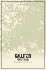 Retro US city map of Gallitzin, Pennsylvania. Vintage street map.