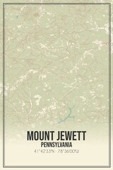 Retro US city map of Mount Jewett, Pennsylvania. Vintage street map.