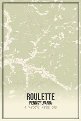 Retro US city map of Roulette, Pennsylvania. Vintage street map.