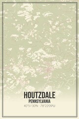 Retro US city map of Houtzdale, Pennsylvania. Vintage street map.