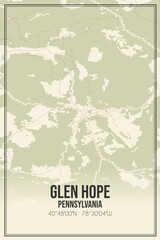 Retro US city map of Glen Hope, Pennsylvania. Vintage street map.