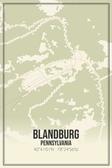 Retro US city map of Blandburg, Pennsylvania. Vintage street map.