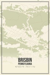 Retro US city map of Brisbin, Pennsylvania. Vintage street map.
