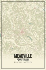 Retro US city map of Meadville, Pennsylvania. Vintage street map.