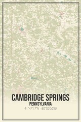 Retro US city map of Cambridge Springs, Pennsylvania. Vintage street map.