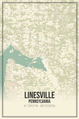 Retro US city map of Linesville, Pennsylvania. Vintage street map.