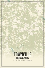 Retro US city map of Townville, Pennsylvania. Vintage street map.