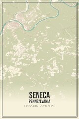 Retro US city map of Seneca, Pennsylvania. Vintage street map.