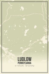 Retro US city map of Ludlow, Pennsylvania. Vintage street map.