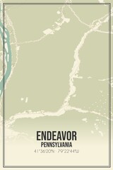 Retro US city map of Endeavor, Pennsylvania. Vintage street map.