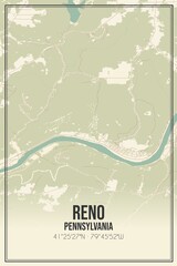 Retro US city map of Reno, Pennsylvania. Vintage street map.