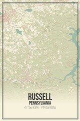 Retro US city map of Russell, Pennsylvania. Vintage street map.