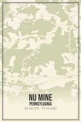 Retro US city map of Nu Mine, Pennsylvania. Vintage street map.