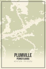 Retro US city map of Plumville, Pennsylvania. Vintage street map.