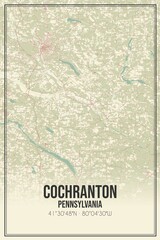 Retro US city map of Cochranton, Pennsylvania. Vintage street map.
