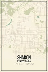 Retro US city map of Sharon, Pennsylvania. Vintage street map.