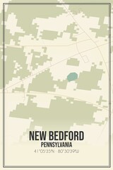 Retro US city map of New Bedford, Pennsylvania. Vintage street map.