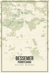 Retro US city map of Bessemer, Pennsylvania. Vintage street map.