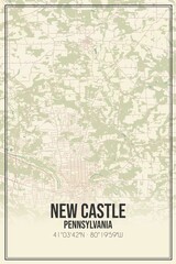 Retro US city map of New Castle, Pennsylvania. Vintage street map.