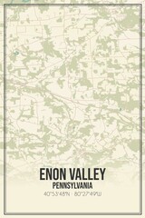 Retro US city map of Enon Valley, Pennsylvania. Vintage street map.