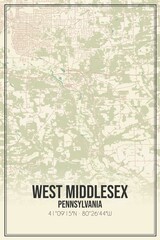 Retro US city map of West Middlesex, Pennsylvania. Vintage street map.
