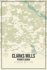Retro US city map of Clarks Mills, Pennsylvania. Vintage street map.