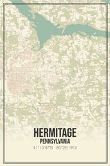 Retro US city map of Hermitage, Pennsylvania. Vintage street map.