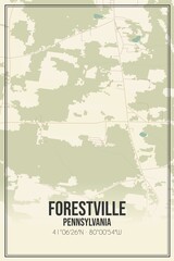 Retro US city map of Forestville, Pennsylvania. Vintage street map.