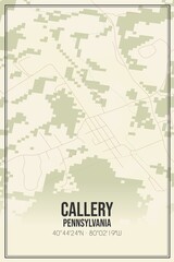 Retro US city map of Callery, Pennsylvania. Vintage street map.