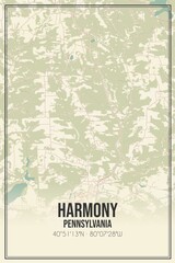 Retro US city map of Harmony, Pennsylvania. Vintage street map.