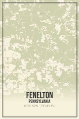 Retro US city map of Fenelton, Pennsylvania. Vintage street map.