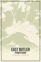 Retro US city map of East Butler, Pennsylvania. Vintage street map.