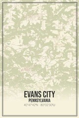 Retro US city map of Evans City, Pennsylvania. Vintage street map.