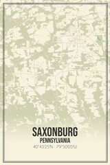 Retro US city map of Saxonburg, Pennsylvania. Vintage street map.