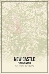Retro US city map of New Castle, Pennsylvania. Vintage street map.