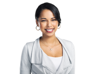 PNG Studio shot of a confident young businesswoman posing against a grey background
